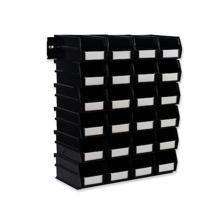Triton Products Wall Storage Unit with (24) 7-3/8" L x 4-1/8" W x 3" H Black Bins & Wall Mount Rails 3-220BKWS